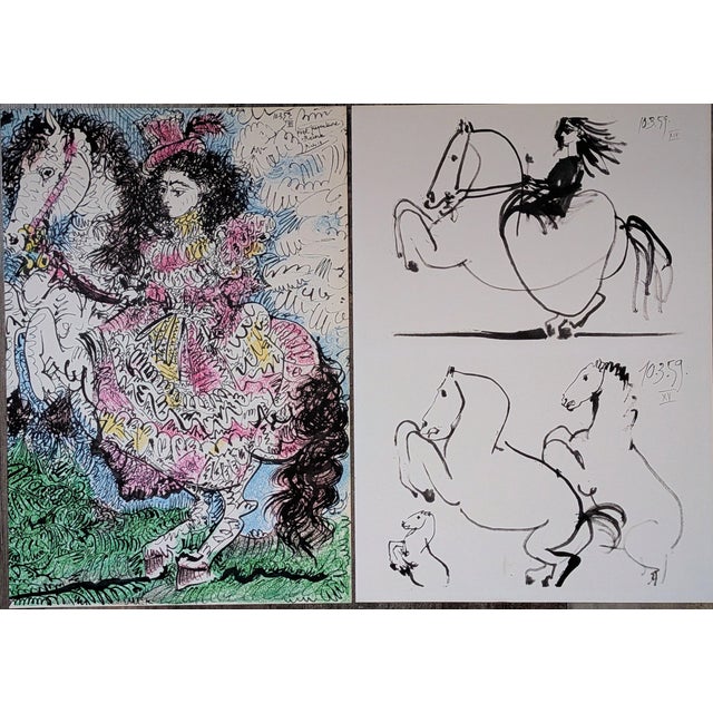 Pablo Picasso, Jacqueline Riding, Offset Color Lithographs, 1961, Set of 2 For Sale - Image 6 of 6