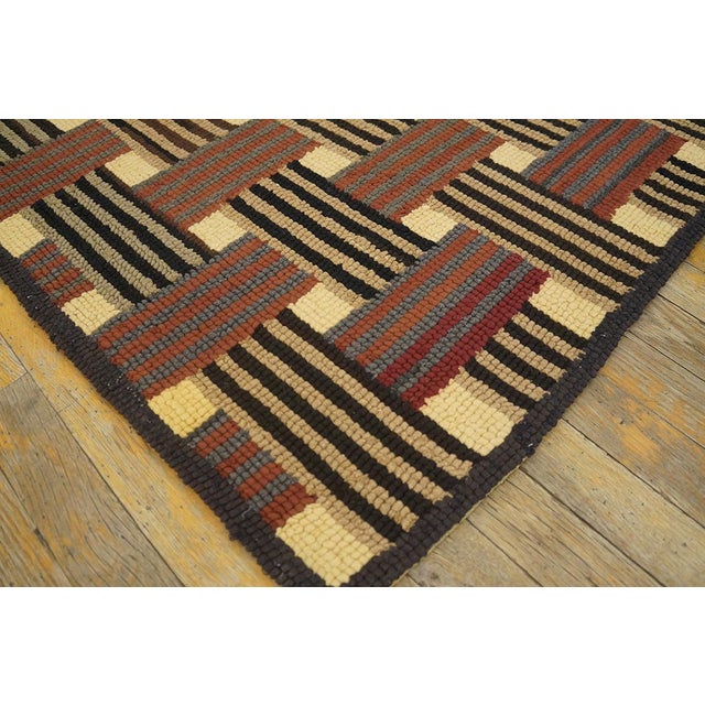 1960s Brown Bastekweave Modern Vintage American Hooked Rug 6'2" X 8'8" Handknotted Wool Carpet For Sale - Image 9 of 10
