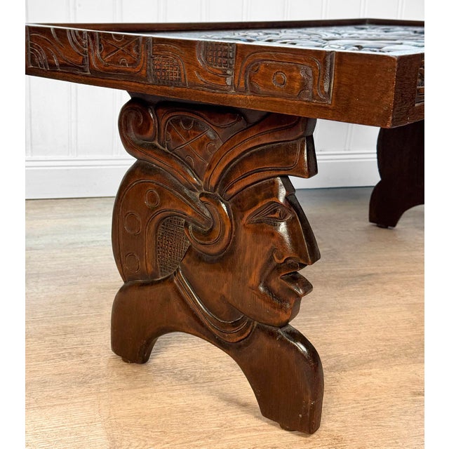 Wood Vintage Tribal Mayan Shaman Carved Mahogany Cocktail Coffee Table For Sale - Image 7 of 9
