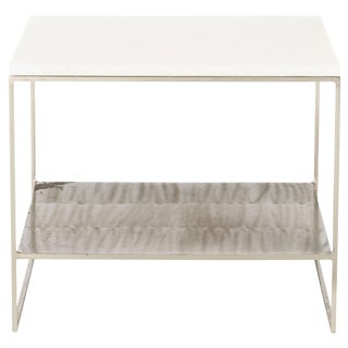 Mid-Century Modern Schumacher Steel and White Marble End Table For Sale