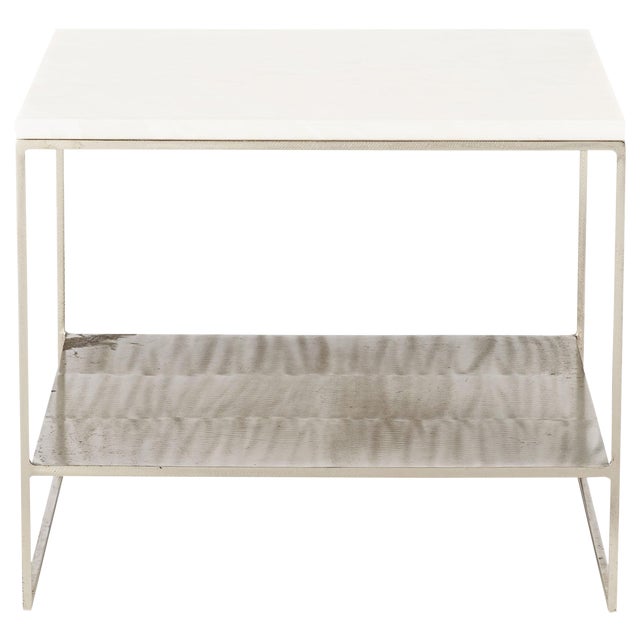 Mid-Century Modern Schumacher Steel and White Marble End Table For Sale