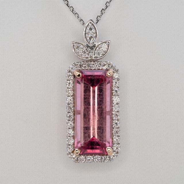 2020s 4.4Ct Pink Tourmaline Pendant With Earth Mined Diamonds Accents: Solid 14k Gold For Sale - Image 5 of 8