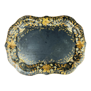 Antique Victorian Hand-Painted Toleware Metal Tray