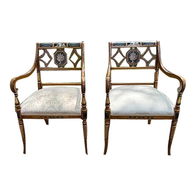 Italian-Made Georgian Neoclassical Style Armchairs, Adam Style, Imported 2000s - Set of 2 For Sale