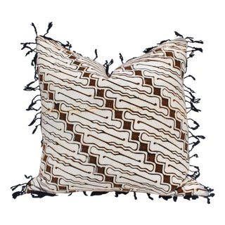 Vintage Batik Pillow with Fringe For Sale