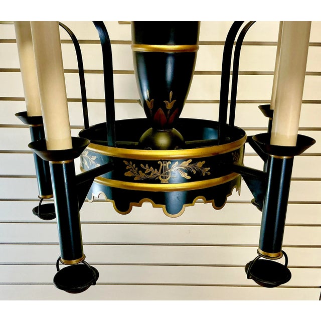 1970s Vintage Fredrick Cooper Italian Neoclassical French Empire Tole Chandelier, Hand Painted. For Sale - Image 11 of 15