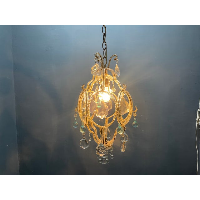 Crystal Beaded Light Pendant with Light Blue Murano Glass Tear Drops, 1960s For Sale - Image 6 of 13