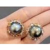Bochic "Orient" Tahiti Pearls & Multi Sapphire Earrings Set In 18K Gold & Silver For Sale - Image 16 of 18
