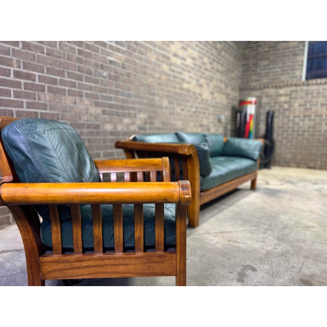 Hickory Chair “Texas Series” Leather Sofa & Lounge Chair – PR London Green, Spring-Down, Feather & Down (2017) Rare custom...