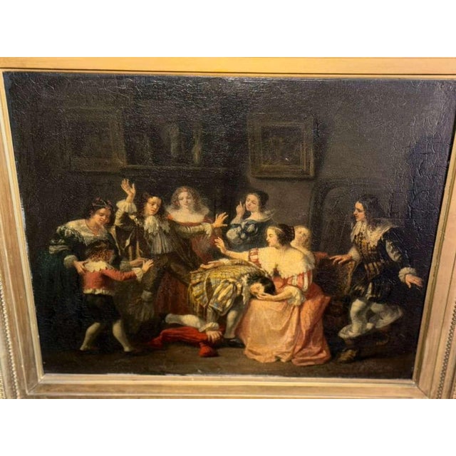 Figurative French 19th Century Genre Scene in an 18th Century Interior, Signed “Monfallet” and Dated 1853, Oil on Canvas. For Sale - Image 3 of 11