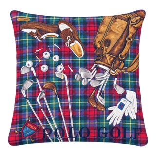 Ralph Lauren Polo Golf Vintage Silk Scarf Pillow 30" For Sale