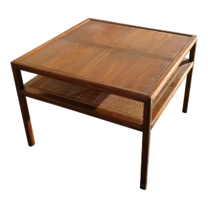 Vintage Baker Furniture Co. Two Tier Cane End Table Side Table