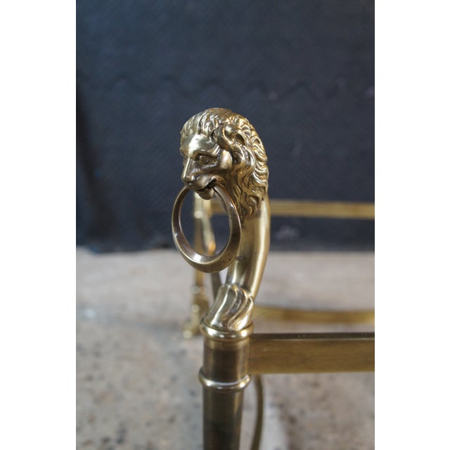 Brass Vintage Italian Regency Figural Brass Lion Head Round Glass Coffee Table 39" For Sale - Image 8 of 12