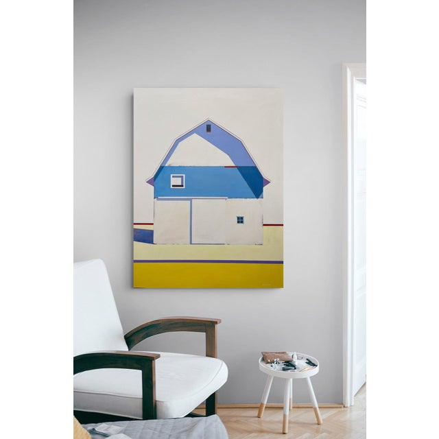 2020s Barn, Palette #1 by Justin Wheatley | Acrylic on Canvas Blue and Cream Barn For Sale - Image 5 of 8