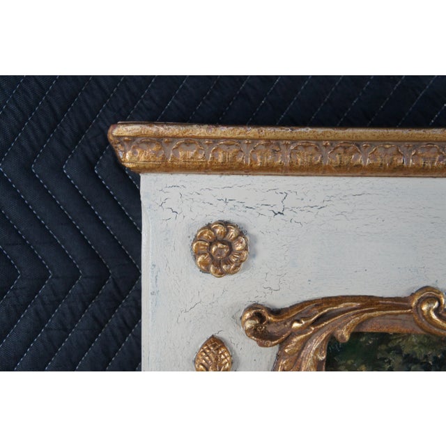 Early 20th Century Vintage French Provincial Louis XV Over Mantel Trumeau Mirror With Oil Painting For Sale - Image 5 of 13
