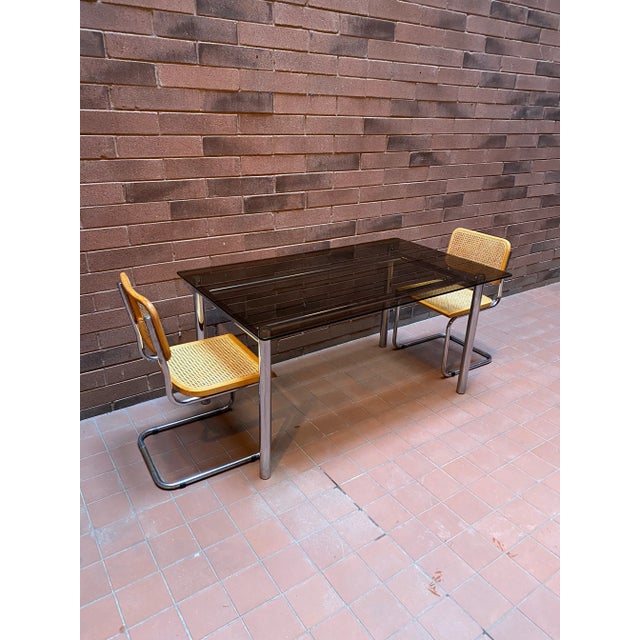 Italian 1970’s Chrome and Smoked Glass Dining Table Desk in the Manner of Milo Baughman For Sale - Image 3 of 6