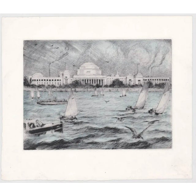 W. Harry Smith (1875-1951) MIT etching on paper. Signed in plate and inscribed in plate "M.I.T. Cambridge Mass"
