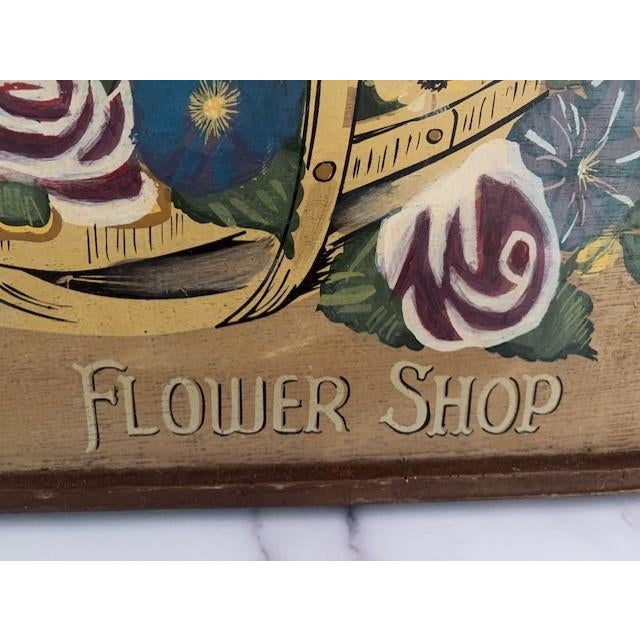 A hand-painted sign featuring 'Victorian Rose Flower Shop', by artist Patricia McKee Little. Made of wood with a resin...