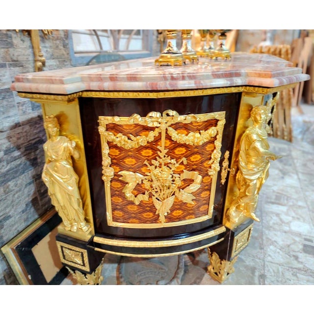 Traditional Monumental French Empire Sideboard – Marble Top With Ornate Gilt Bronze Sculptural Details For Sale - Image 3 of 5