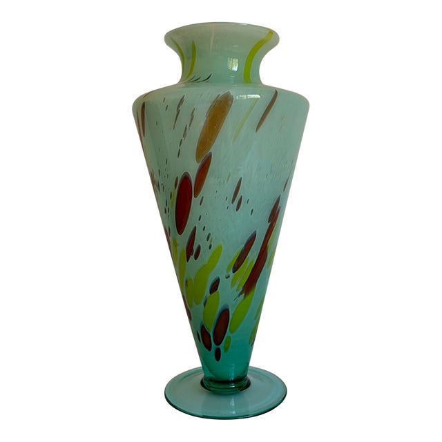 Large Milano Lavorazione Murano Art Glass Footed Vase For Sale
