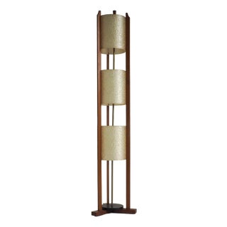 Mid-Century Modern Three-Tier Fiberglass and Wood Floor Lamp, 1950s For Sale