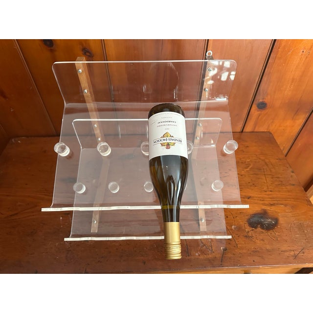 Wood Vintage Lucite and Wood Wine Rack, 1980s Modern Minimalist 8 Bottle Bar Display For Sale - Image 7 of 12