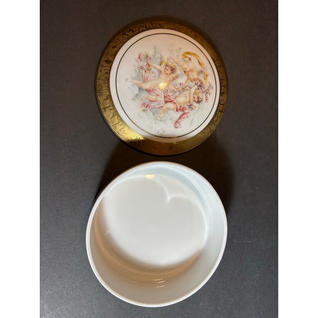Vintage Limoges Porcelain Hand Painted Dresser Box and Tray ~ Cherubs Ornate Gold & Bronze Edges For Sale - Image 12 of 12