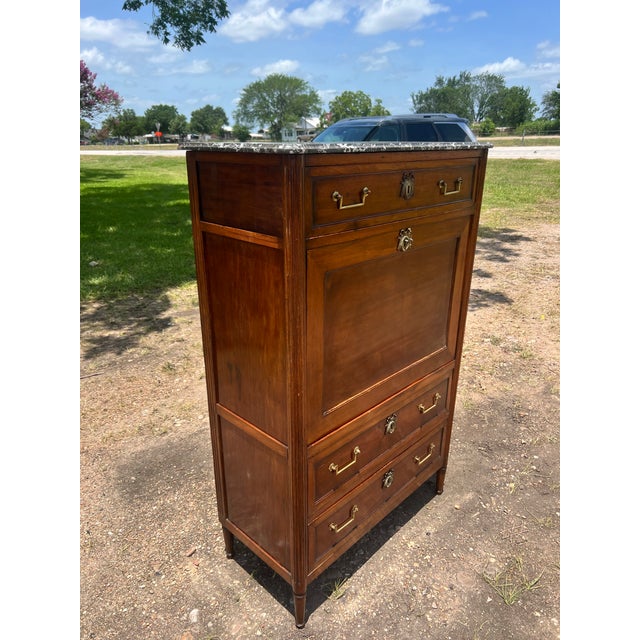 Brass French 19th Century Louis XVI Mahogany Marble Top Secretaire For Sale - Image 8 of 12