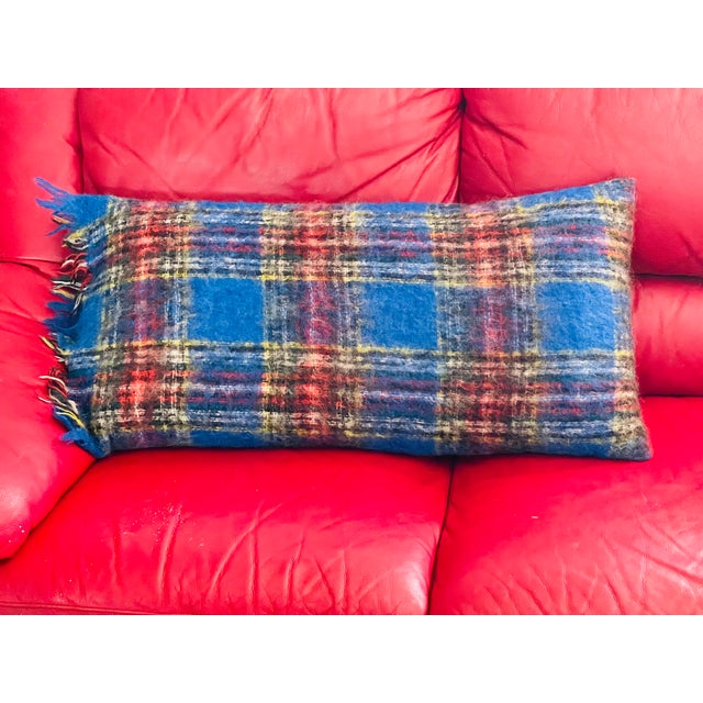 1970s 1970s Blue Plaid Scotland Mohair Pillow For Sale - Image 5 of 5