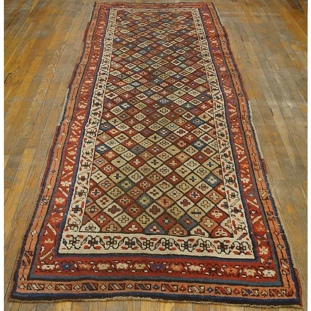 Late 19th Century W. Persian Kurdish Carpet ( 3'6" x 10' - 107 x 305 ) Antique Kurdish Persian Brown 1890s Rug, Circa...