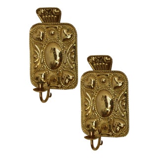 Swedish Baroque Style Brass Sconces, Set of 2 For Sale