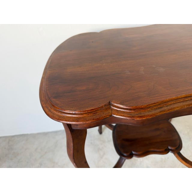 American Antique Mahogany Two-Tier Serpentine Accent Table For Sale - Image 3 of 13