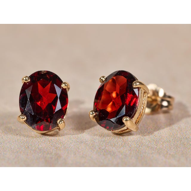 Ladies 14K Yellow Gold 4 CTW Garnet Stud Earrings, 2 Pieces For Sale - Image 4 of 8