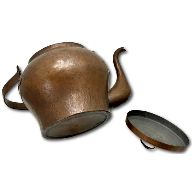 Large Unusual Antique French Arts & Crafts Hand Wrought Solid Copper Tea Kettle - Circa Early 1900s For Sale - Image 10 of 12