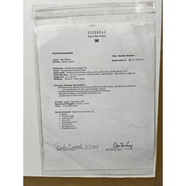 Dale Chihuly, Red Hot Baskets, Woodcut Print, Signed & Numbered, 2002 For Sale - Image 13 of 13