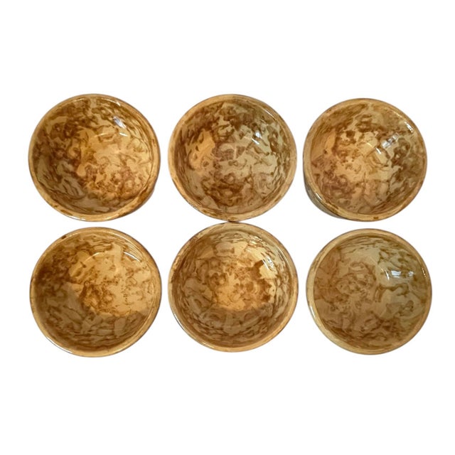 Six Antique Yellowware Spongeware Oatmeal Cereal Custard Bowls For Sale - Image 4 of 6