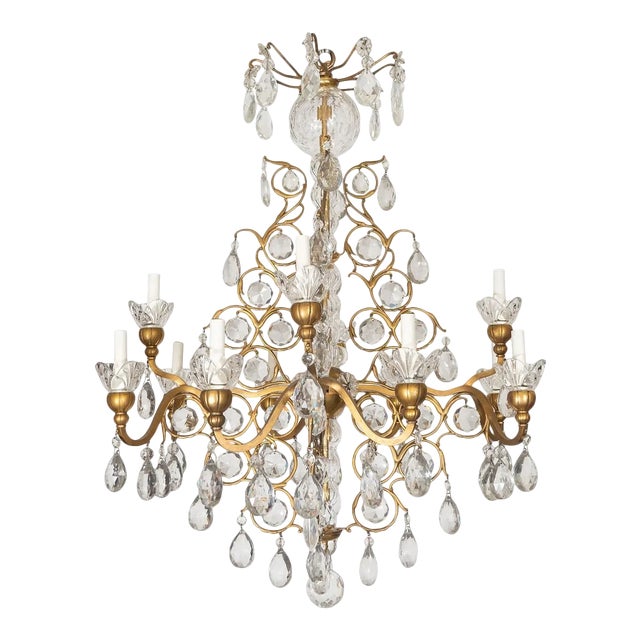Traditional Gilt Metal Crystal Drop Chandelier For Sale