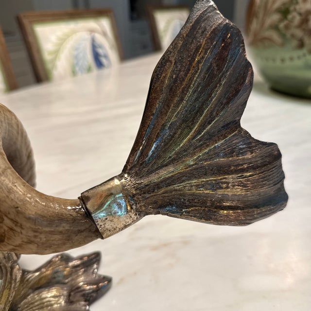 Gabriella Crespi 1970s Gabriella Crespi Silvered Bronze and Horn Dolphin Sculptor - Signed For Sale - Image 4 of 10
