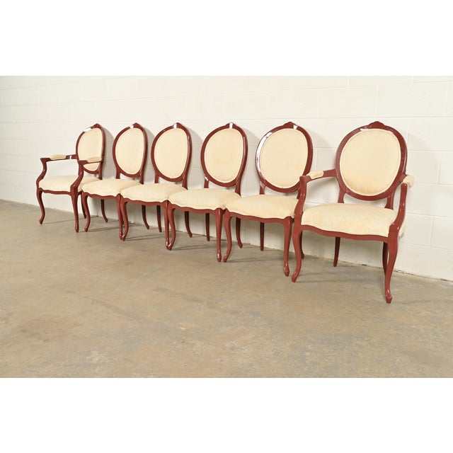 French Provincial Karges Style French Provincial Louis XV Brown Lacquered Dining Chairs, Set of Six For Sale - Image 3 of 14