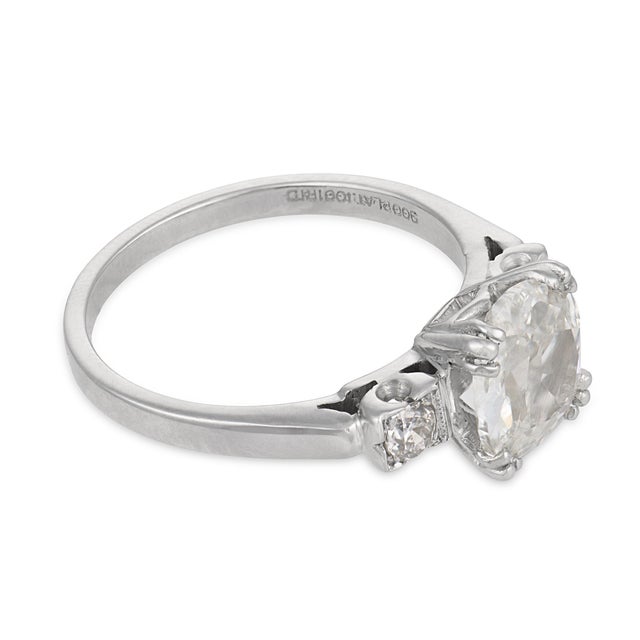1930s Art Deco Gia 2.01 Carat Old Mine Cut Diamond Platinum Engagement Ring, Size 8.25 For Sale - Image 4 of 8