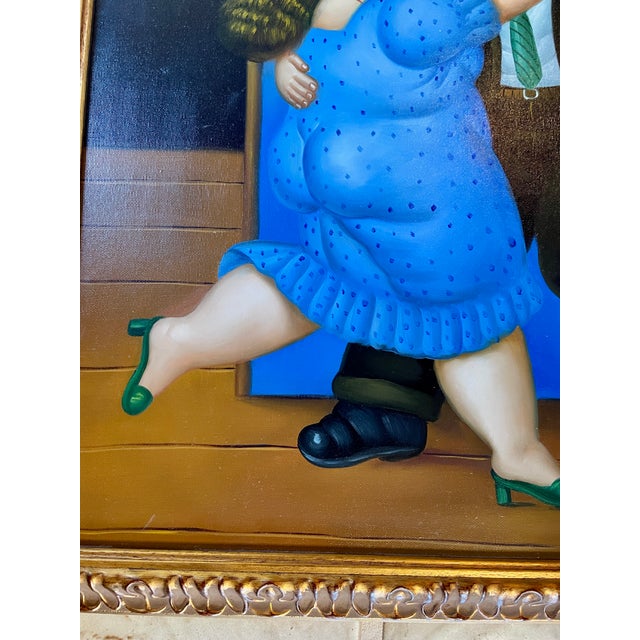 Modern Late 20th Century Fernando Botero (After) “Dancing Couple” Oil on Canvas, 27” X 23” Framed For Sale - Image 3 of 8