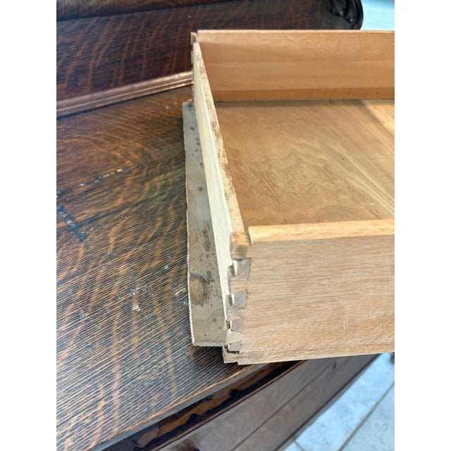 Grandmillennial Antique Tiger Oak Wood Dresser & Removable Mirror For Sale - Image 15 of 17