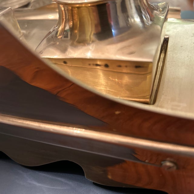 Vintage Mid 20th Century Solid Brass Double Desktop Ink Well For Sale - Image 11 of 12