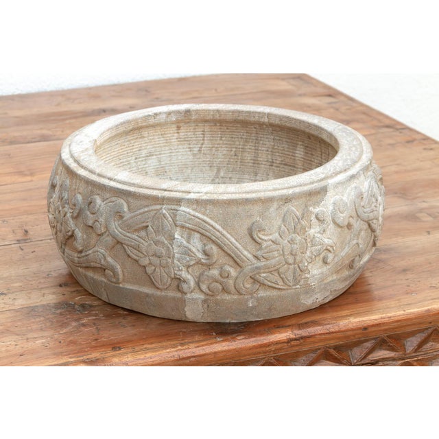 1950s Country Style Carved Stone Basin For Sale - Image 5 of 7