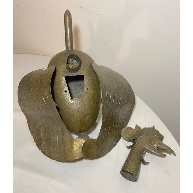 Antique 1800's Handmade Indonesian Theatre Shadow Puppet Garuda Bird Bronze Lamp For Sale - Image 15 of 15