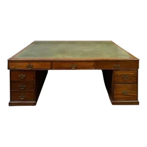 Antique 18th Century George III Style Mahogany Leather Inset Top 2 Pedestal Partner’s Desk