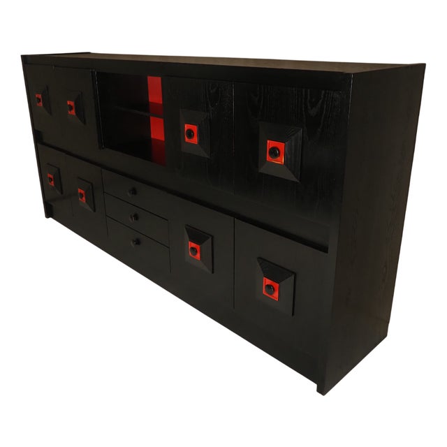 Vintage Brutalist Belgian Black and Red Cabinet, 1960 For Sale