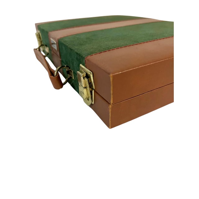 Vintage Mid-Century Green and Brown Striped Backgammon Game Set in Travel Case For Sale - Image 9 of 17