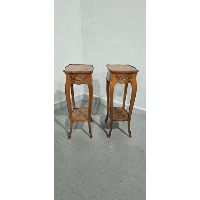 Brown French Marquetry Lamp Tables, 1920, Set of 2 For Sale - Image 8 of 12