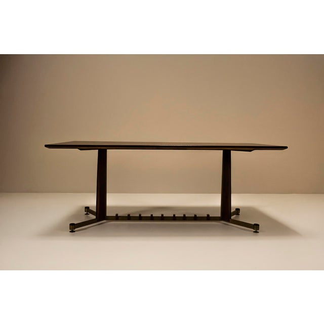 Vintage Italian Dining Table in Mahogany, Rosewood and Brushed Brass, Italy For Sale - Image 4 of 12